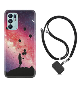 Oppo Reno 6 Kılıf Resimli Boyun Askılı İpli Desenli Silikon Flowers Cat 2 1349
