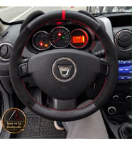 Dacia Duster Mk1 Dikme Direksiyon Kılıfı Alcantara Süet Mat Karbon Kırmızı Yüzük ve Dikiş 2010-2017