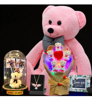 Kişiye Özel Muhteşem Mega Hediye Seti, Büyük Boy 80 cm Pembe Peluş Ayıcıklı Set (Model 1)