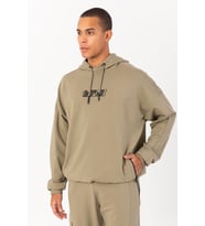 Maraton Oversize Erkek Kapüşonlu Açık Haki Sweatshirt