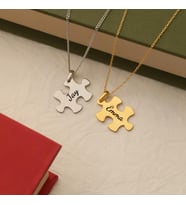 Kişiye Özel Çift Puzzle Parçası İsim Kolye 925K Gümüş (Gold)