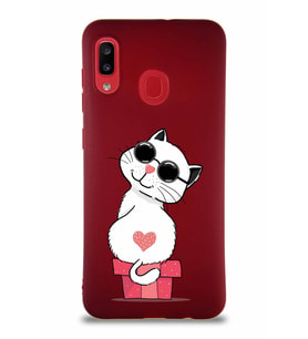 Samsung Galaxy A30 Soft Premier Kapak Coolcat Tasarımlı Silikon Kılıf - Mürdüm (Şeffaf)