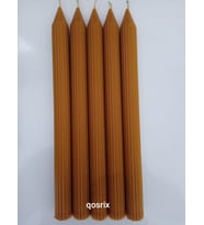 qosrix 5'li Hardal Sarısı Şamdan Mumu 1. Kalite Soya Doğal Vanilya Kokulu Uzun Çubuk Konik Mum Dekoratif