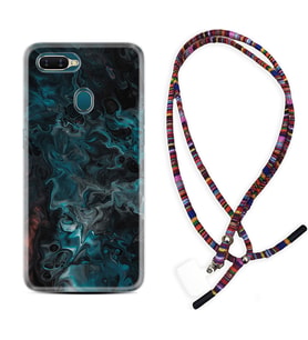 Oppo A5S A15 A16 A54 A55 A73 A74 Kılıf Boyun Asklı Rasta Silikon Colorful Abstract 1384