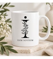 Kişiye Özel Baş Harf ve İsim Yazılı Floral Desenli Minimalist Seramik Kupa Bardak