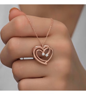 Gümüş Rose Birleşmiş Kalpler Kadın Kolye