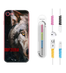 Apple iPhone 5 6 7 8 Plus Se XR Kılıf Kablo Koruma Spiral Silikon Wolf Eyes 1758