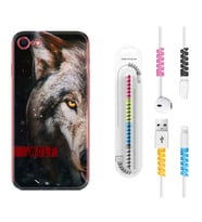Apple iPhone 5 6 7 8 Plus Se XR Kılıf Kablo Koruma Spiral Silikon Wolf Eyes 1758