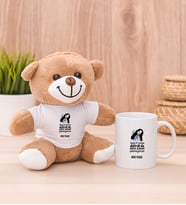 Kişiye Özel Herkes Delirdi Tasarım Esprili Peluş Ayı ve Beyaz Kupa