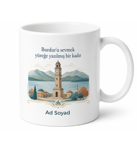 Burdur Memleket Temalı İsme Özel Baskılı Kupa Bardak Hediye
