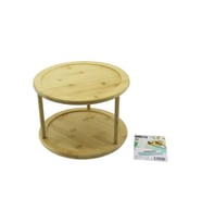 2 KATLI YUVARLAK=24.5CM DÖNER TABLALI AHŞAP BAMBU SUNUM TEPSİSİ - MİNİ SOFRA (5343)