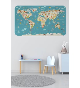 Eğitici Dünya Haritası Dünya Atlası Çocuk Ve Bebek Odası Duvar Sticker-60x105-3776