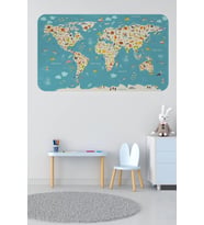 Eğitici Dünya Haritası Dünya Atlası Çocuk Ve Bebek Odası Duvar Sticker-60x105-3776