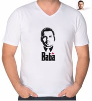 BK Gift Kişiye Özel Godfather Silüet Tasarımlı V Yaka Tişört-13 (Beyaz)