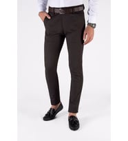 Erkek Slim Fit Nokta Dokulu Keten Pantolon 21K-2200420-5 Kahverengi