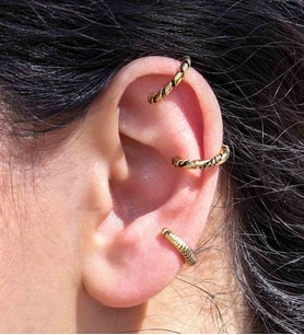 Vintage Antik 3'lü Deliksiz Ear Cuff Ayarlanabilir Kıkırdak Küpe Seti eukk7 (Sarı)