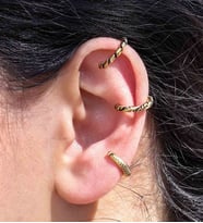 Vintage Antik 3'lü Deliksiz Ear Cuff Ayarlanabilir Kıkırdak Küpe Seti eukk7 (Sarı)