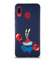 Samsung Galaxy A20 Soft Premier Kapak Bay Yengeç Tasarımlı Silikon Kılıf - Lacivert (Şeffaf)