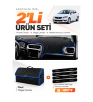 e-biz PEUGEOT 301 (2012-2022) Uyumlu Torpido Örtüsü + Deri Bagaj Çantası Seti - Siyah-Mavi - PE007