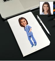 Kişiye Özel Hemşire Tasarımlı Karikatürlü Beyaz Defter Kalem Seti 87
