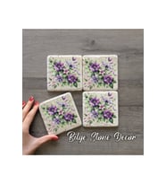 BİLGE tasarım Stone Decor Taş Bardak Altlığı 4'lü Set 10x10x1 Cm desenli