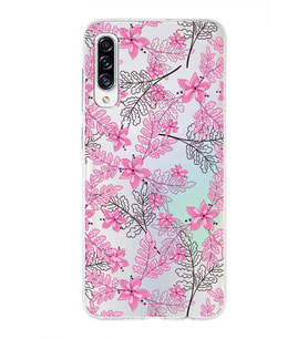 Samsung Galaxy A30s Uyumlu Kapak Floral Pembe Tasarımlı Şeffaf Silikon Kılıf