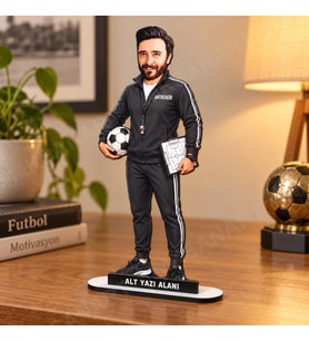 Fotoğraftan Kişiye Özel Futbol Antrenörü Karikatürlü 18 cm MDF Masaüstü Biblo - Antrenör Hediyesi Spor Hocasına ve Teknik Direktöre Hediye