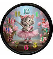 Çiçek Taçlı Sevimli Kedi Temalı Dekoratif Duvar Saati 28 Cm Sessiz Mekanizma