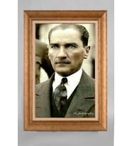 EV İŞYERİ OFİS İÇİN ALTIN ÇERÇEVELİ PASPARTULU ATATÜRK TABLO S228