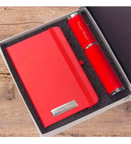 Kişiye Özel Kırmızı Defter ve Silindir Kutulu Tükenmez Kalem Seti