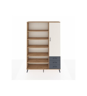 Arges Dolap 9 Raflı 3 Çekmeceli Tek Kapaklı  132x30x195 Çam-Aytaşı/Antrasit