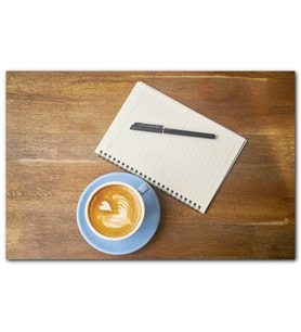 Cakatablo Bir Fincan Latte Defter ve Kalem MDF Tablo