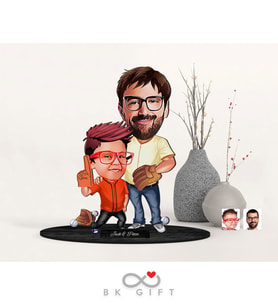 BK Gift Kişiye Özel Beyzbolcu Baba Oğul Karikatürlü Ahşap Biblo-1