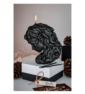 Büyük Boy Siyah Renk Medusa Dekor Mum