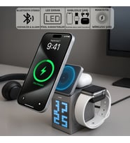 Mioji Mio Cube 5 Saatli ve BT Hoparlörlü 5in1 Telefon Tutucu - Gri