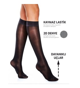 Diz Altı İnce Tül Çorap - 20 Denye Kadın Çorabı - Dayanıklı - Hafif Ve Nefes Alabilir (Siyah)