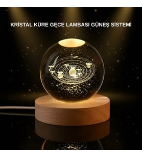 LED Işıklı Kristal Küre Ahşap Standlı Dekoratif Gezegen Model