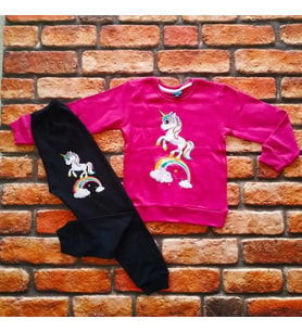 ünikorn pony desenli baskılı %pamuklu kız çocuk pembe pijama takımı