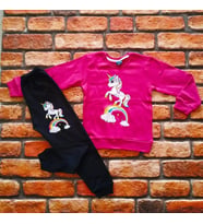 ünikorn pony desenli baskılı %pamuklu kız çocuk pembe pijama takımı