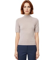 Kadın Cool & Comfort Triko Bluz Fitted Kalıp Dik Yaka Kısa Kollu Merserize Görünümlü Premium