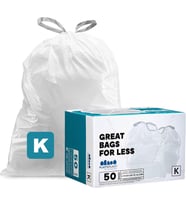 Özel Kesim Çöp Torbaları - simplehuman (x) Code K Uyumlu (50 Adet) ❜ Beyaz İpli Çöp Torbaları 10 Galon / 38 Liter ❜ 62 cm x 71 cm