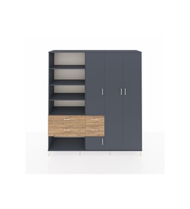 Hyperion Dolap 14 Raflı 4 Çekmeceli 4 Kapaklı 220x44x243 Antrasit-Antrasit/Çam
