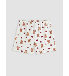LCW Young Ekru Beli Lastikli Baskılı Kadın Şort Pijama Altı