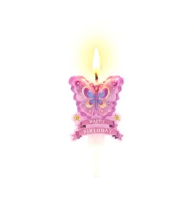 Pembe Kelebek Happy Birthday Çiçekli Mum 1 Adet