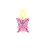 Pembe Kelebek Happy Birthday Çiçekli Mum 1 Adet