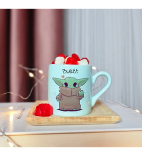 Baby Yoda Tasarımlı Kişiye Özel Yeşil Türk Kahvesi Fincanı