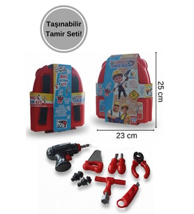 15 Parça Çantalı Tamir Setim – Taşınabilir Oyuncak Tamir Seti (Kırmızı)
