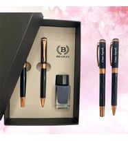 KİŞİYE ÖZEL KUTULU DOLMA KALEM TÜKENMEZ KALEM 2'Lİ KALEM SETİ (Siyah-Rose Gold)