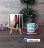 Petrol ve Doğalgaz Mühendisi Fotoğraflı Dekoratif Taş, Ahşap Altlıklı Türk Kahvesi Fincanı Hediye (Model 3)