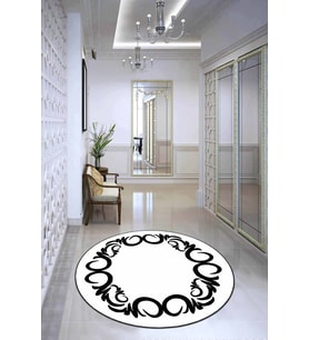 Beyaz Çerçeveli Kaymaz Taban Yıkanabilir Yuvarlak Halı AR596 - 100 x 100 cm